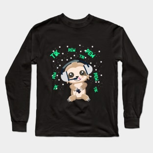 Funny cute baby sloth playing video games Long Sleeve T-Shirt